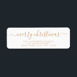 Modern Elegant Script Typography Merry Christmas Return Address Label<br><div class="desc">Modern and Elegant White and Gold Script Hand Written Lettering Typography Merry Christmas Card Invitation Return Address Label which is great for a Christmas Holiday Card or Invitation. The  text of this hand lettered modern script typography label can be updated and customised with your  name and address</div>