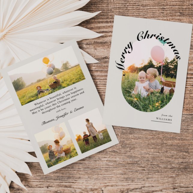 Modern Elegant Script Typography Oval Photo Holiday Card (Creator Uploaded)