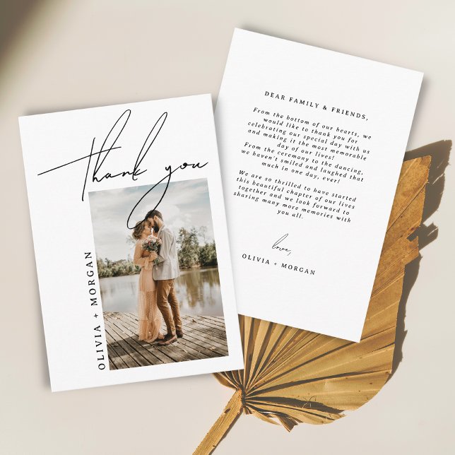 Modern Elegant Script Typography Photo Wedding Thank You Card (Creator Uploaded)
