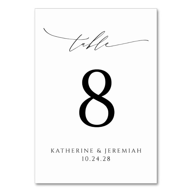 Modern Elegant Script Typography Wedding Table Number (Front)
