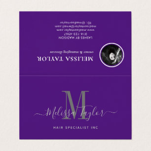 Modern Elegant Script Violet Folded Business Card