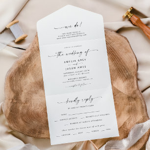 Modern Elegant Script Weddin All In One Invitation