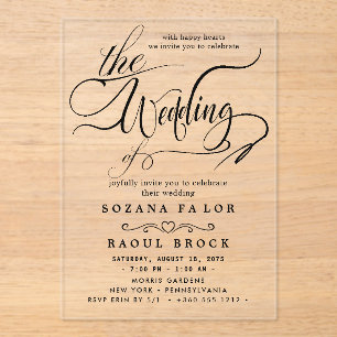 Modern Elegant Script  Wedding  Acrylic Invitations