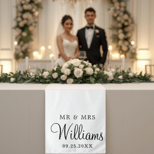 Modern Elegant Script Wedding Decor Table Runner Tapestry
