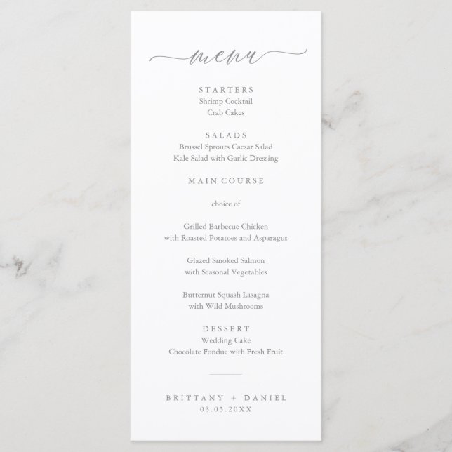 Modern Elegant Script Wedding Menu (Front)