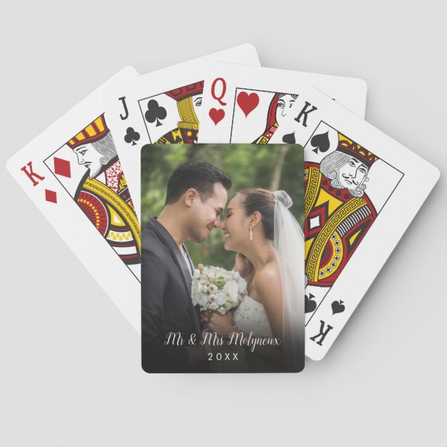 Modern Elegant Script Wedding Photo Playing Cards (Back)