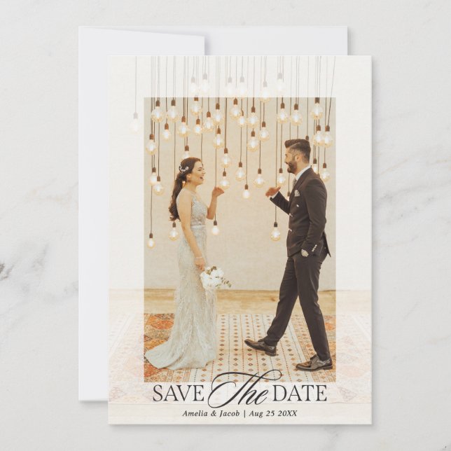 Modern Elegant Script Wedding Photo  Save The Date (Front)
