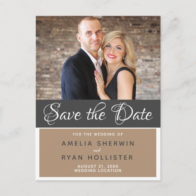 Modern Elegant Script Wedding Photo Save the Date Announcement Postcard (Front)