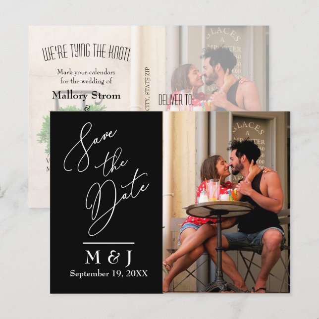 Modern Elegant Script Wedding Photo Save the Date Announcement Postcard (Front/Back)