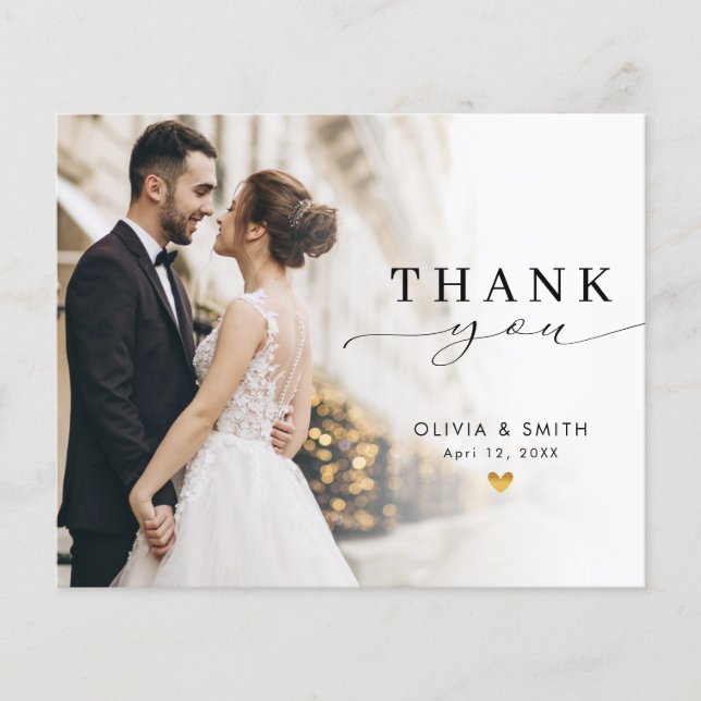 Modern Elegant Script Wedding Photo Thank You Card (Front)