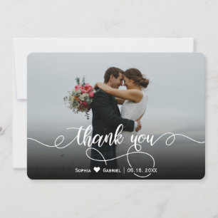 Modern Elegant Script Wedding Photo Thank You Card