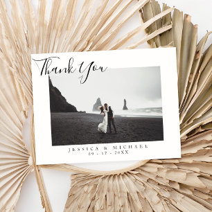 Modern Elegant Script Wedding Photo Thank You Card