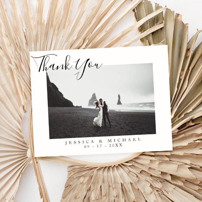 Modern Elegant Script Wedding Photo Thank You Card (Creator Uploaded)