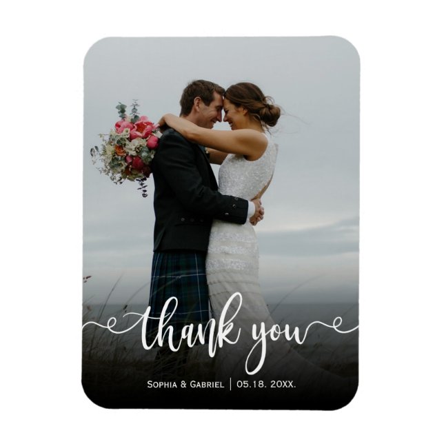 Modern Elegant Script Wedding Photo Thank You  Magnet (Vertical)