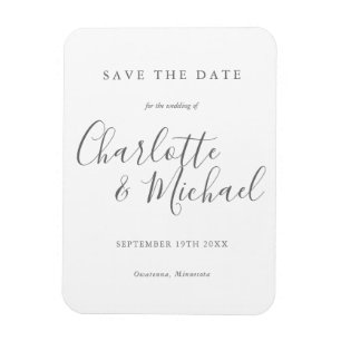 Modern Elegant Script Wedding Save the Date Magnet