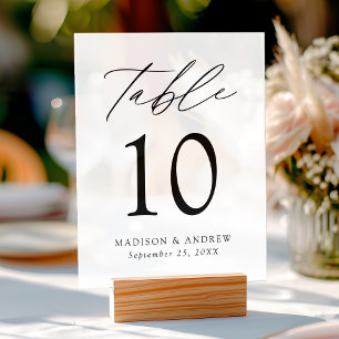 Modern Elegant Script Wedding Table Number Acrylic Sign
