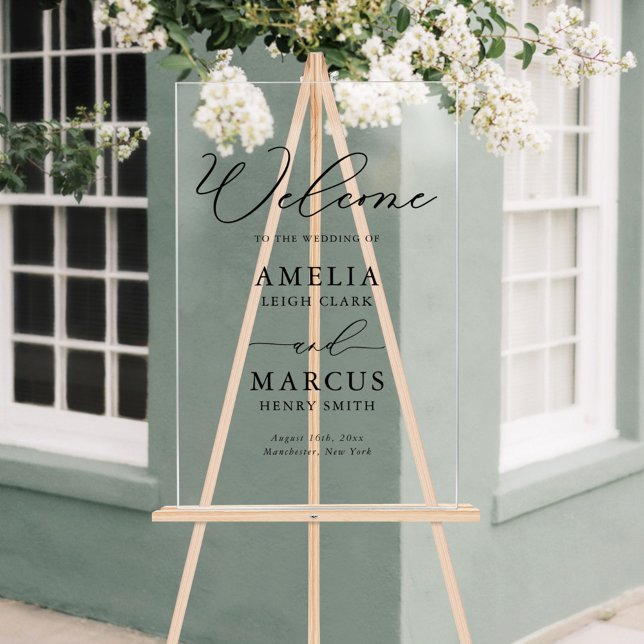 Modern Elegant Script Wedding Welcome Acrylic Sign (Creator Uploaded)