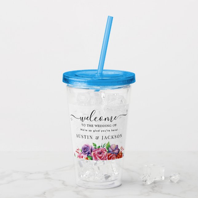 Modern Elegant Script Wedding Welcome Acrylic Tumbler (Back Ice)
