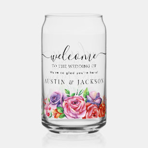 Modern Elegant Script Wedding Welcome Can Glass