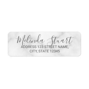 Modern Elegant Script White Marble Return Address Label