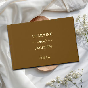 Modern Elegant Script Yellow Brown Wedding Gold Guest Book