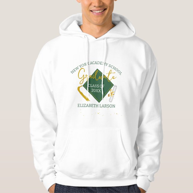Modern Elegant Senior Green Themed Graduation Hoodie (Front)