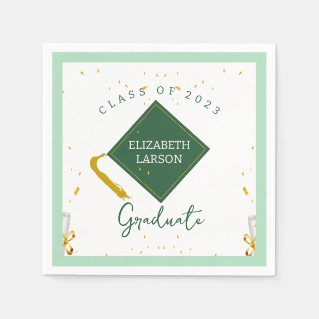 Modern Elegant Senior Green Themed Graduation Napkin (Front)