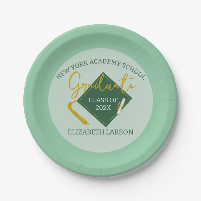 Modern Elegant Senior Green Themed Graduation Paper Plate (Front)