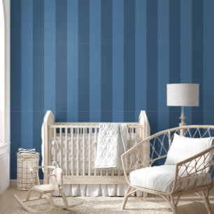 Modern, Elegant Shades of Dusty Blue Wide Stripes Wallpaper