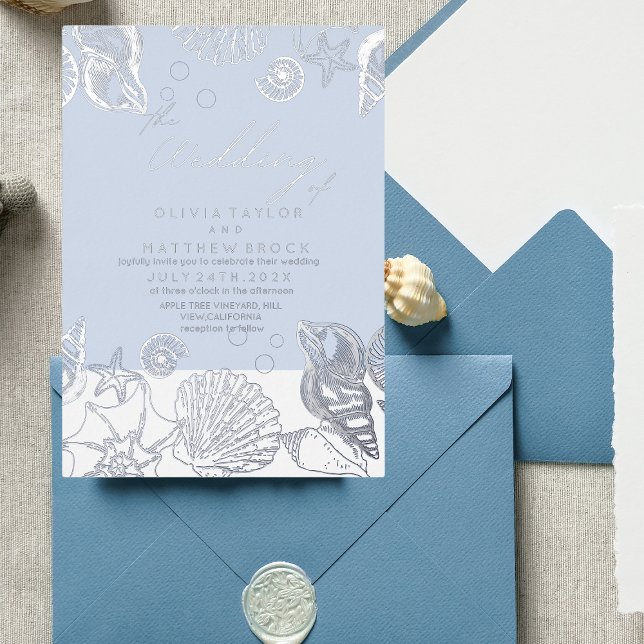 Modern Elegant Shells Real Foil Wedding Invitation (Creator Uploaded)