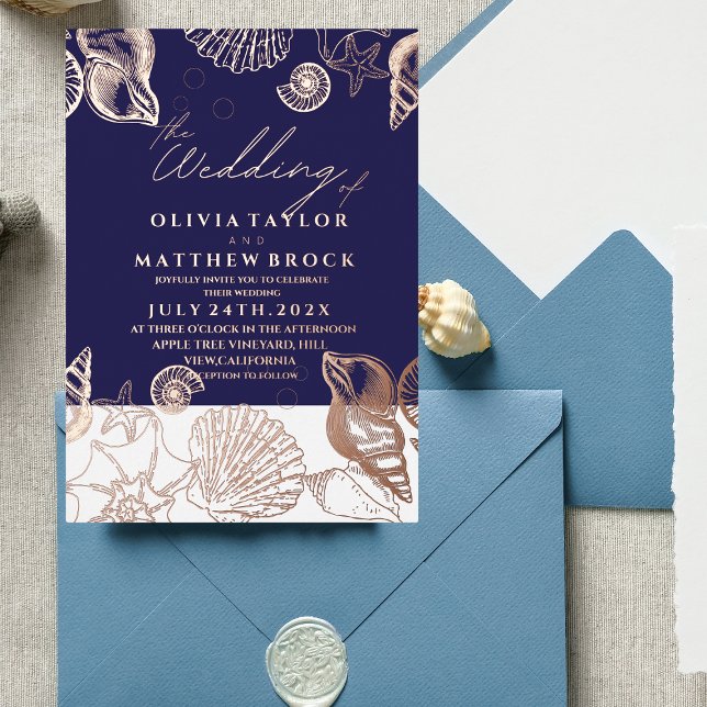 Modern Elegant Shells Real Foil Wedding Invitation (Creator Uploaded)
