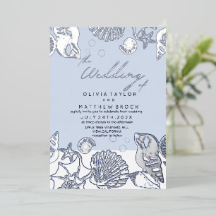 Modern Elegant Shells Real Foil Wedding Invitation