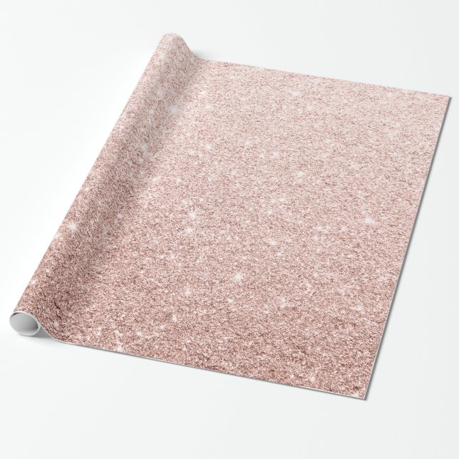 Modern Elegant Shiny Pink Rose Gold Glitter Wrapping Paper (Unrolled)