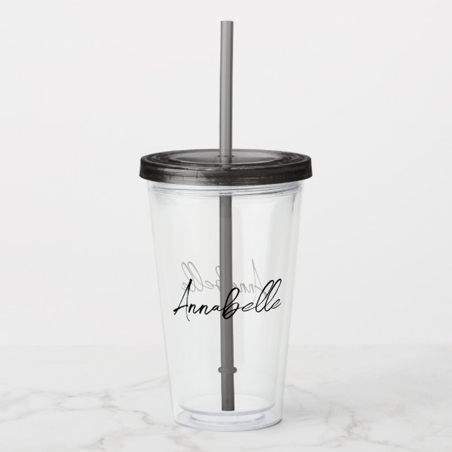 Modern Elegant Signature Script Personalised Name Acrylic Tumbler (Front)