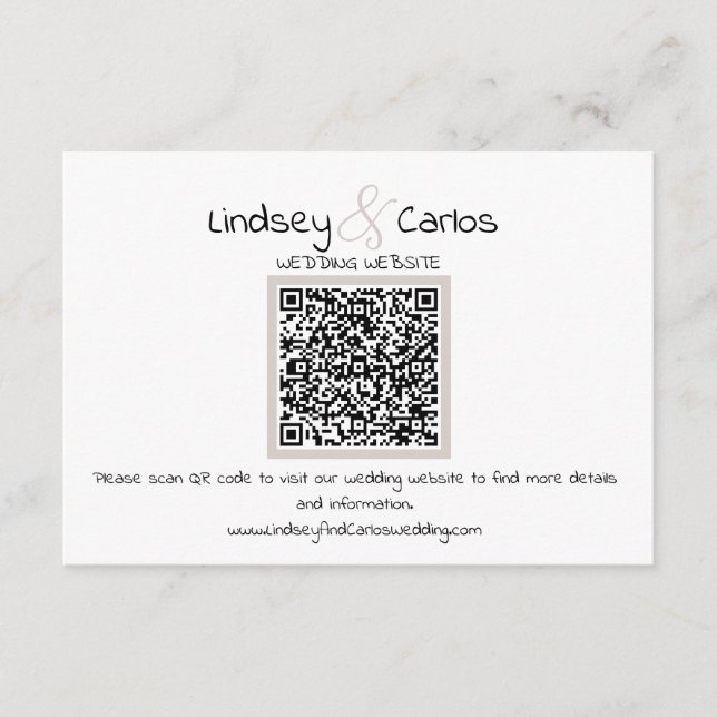 Modern Elegant Silhouette weddning dress QR-code Enclosure Card (Front)