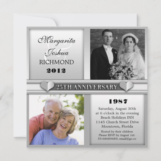 modern elegant silver 25 anniversary invitations (Front)