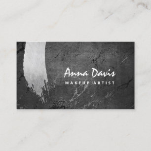 Modern elegant silver brushstroke makeup & hair business card