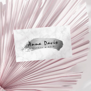 Modern elegant silver brushstroke makeup & hair business card