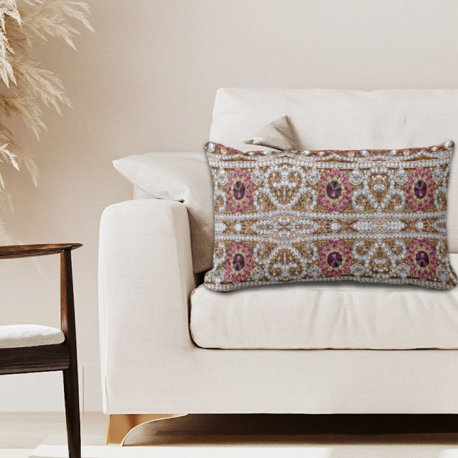 modern elegant silver burgundy red bohemian lumbar cushion (modern stylish silver gold burgundy pink bohemian lumbar pillow)