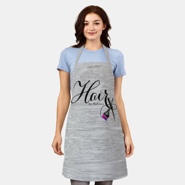 Modern Elegant Silver Foil Hair Stylist Apron (Worn)
