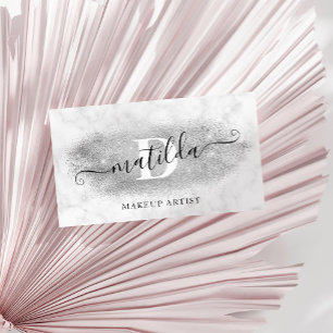 Modern elegant silver glitter marble makeup artist business card
