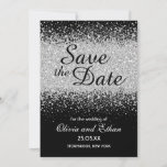 Modern Elegant Silver Glitter on Black Save The Date<br><div class="desc">This elegant and modern "Save the Date" card has a sliver glitter effect on a black background. You can personalise the font style any way you like and you can even change the background colour of the card. This is part of a beautiful matching wedding suite that can be fully...</div>