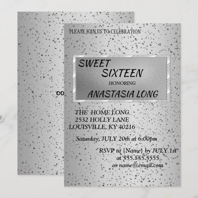 Modern, Elegant Silver Glitter Save The Date (Front/Back)