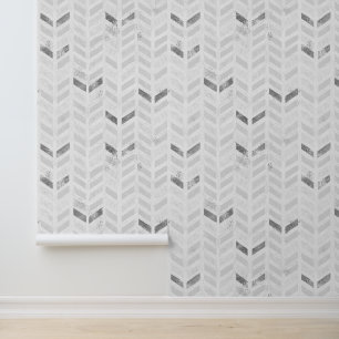 Modern Elegant Silver Grey White Painted Chevron Wallpaper