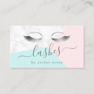 Modern elegant silver marble pink mint lashes business card