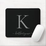 Modern Elegant Silver Monogram Script Black Mouse Pad<br><div class="desc">Modern Elegant Silver Monogram Script on a chic black mouse pad. Easy to customise with your own name and details. Perfect for your modern minimalist yet luxury lifestyle! Please contact us at cedarandstring@gmail.com if you need assistance with the design or matching products.</div>
