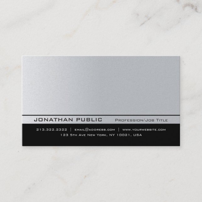 Modern Elegant Silver Premium Pearl Finish Luxury Business Card (Front)