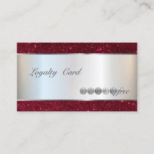 Modern Elegant,Silver,Red Glitter  Loyalty Card