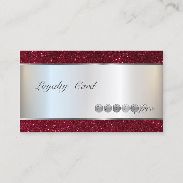 Modern Elegant,Silver,Red Glitter  Loyalty Card (Front)