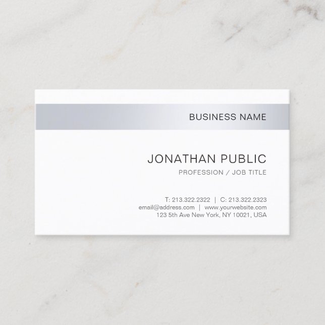 Modern Elegant Silver Simple Template Corporate Business Card (Front)